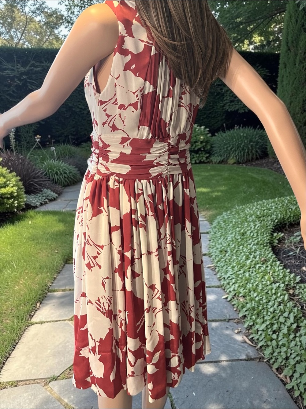 Talbots Pink White Floral Ruched Waist Sleeveless Dress Size 6 - Picture 5 of 6